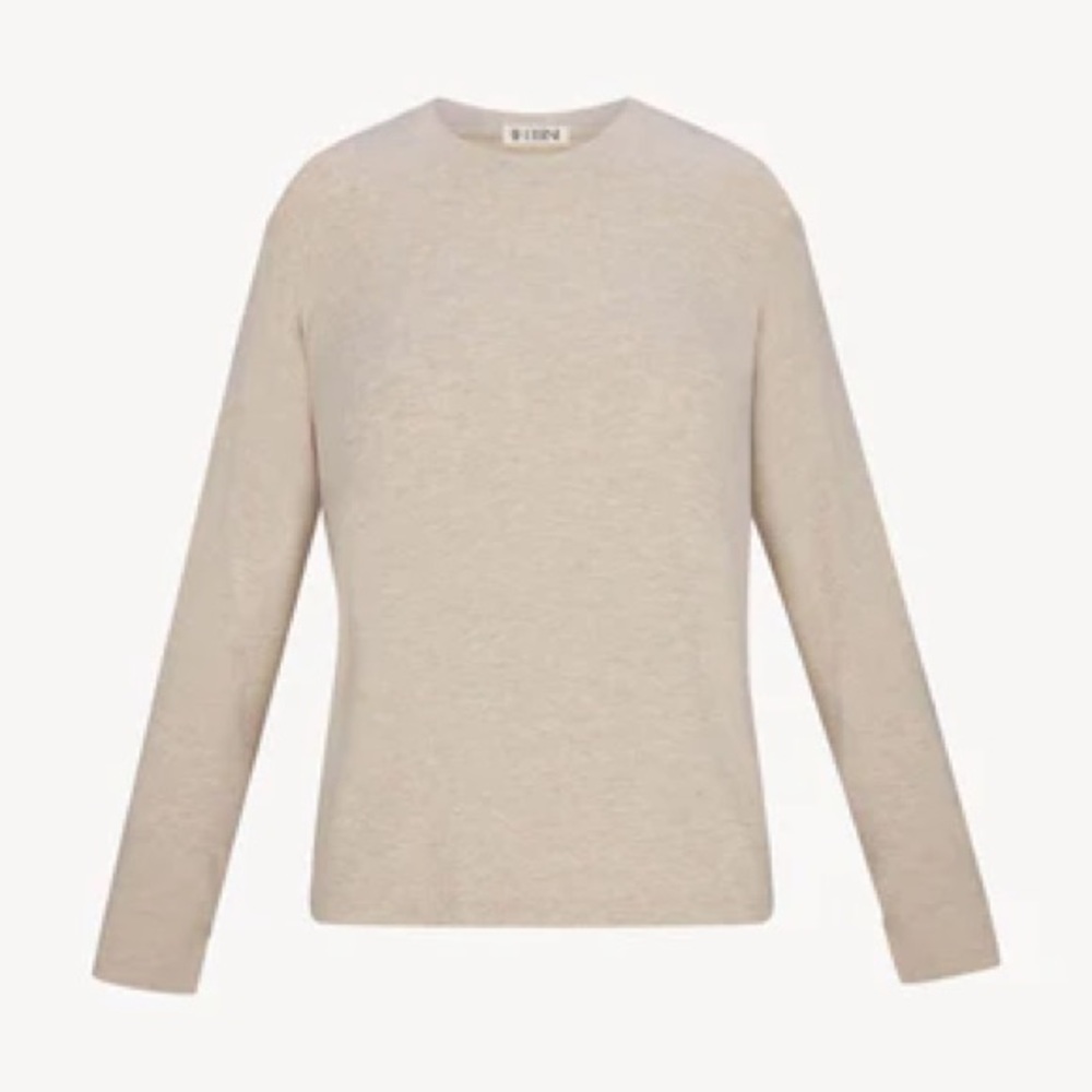 Éterne Long Sleeve Boyfriend Tee in Heather Oatmeal Super Soft Basic Loungewear